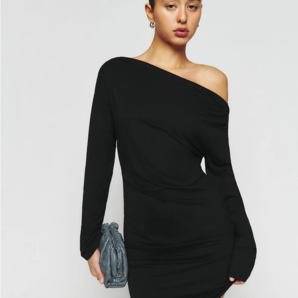 Reformation Eveline Black One-Shoulder Dress